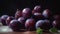 Fresh plums background, top view closeup, farm natural organic fruits. AI generated.