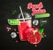 Fresh pomegranate juice with ice and fruit.