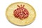 Fresh pomegranate shape on wooden plate isolated
