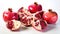 Fresh pomegranates on white background. Generative AI