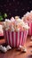 Fresh popcorns appeal showcased on pink table, a cinematic vision from the front