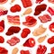 Fresh pork and beef meat seamless pattern