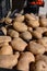 Fresh potatoes on farmers market with seasonal local vegetables and fruits in small Portuguese village near Sintra