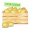 Fresh potatoes in a wooden box on a white background. Vector