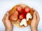 Fresh premiun quality rose apple or Syzygium samarangense with wooden bowl  on white background. Also known as wax apple,