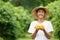 Fresh product fruits on farmer hand