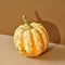 Fresh pumpkin with long shadow on colored paper background
