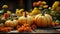 Fresh Pumpkins with Fruits Bunch of Pumpkin Background Selective Focus