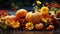 Fresh Pumpkins with Fruits Bunch of Pumpkin Background Selective Focus