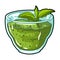 Fresh puree of greens with a mint leaf .Vegetarian Breakfast of greens.Vegetarian Dishes single icon in cartoon style