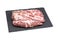 Fresh quality raw pork meat on black stone plate