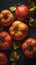 Fresh quince with water drops, close-up shot on black background. AI Generated.