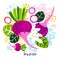 Fresh radish vegetable juice splash organic food on abstract coloful splatter splash background vector hand drawn illustrations