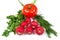 Fresh radishes, green dill, parsley and red tomato isolated on white background. Salad composition. Healthy food conception