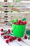 Fresh raspberries in the bucket