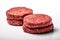 Fresh raw burger patties on a white background, created by Generative AI