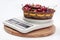 FRESH RAW CHERRIES WOODEN BASKET DIGITAL SCALE