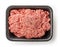 Fresh raw ground pork in black plastic try