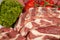Fresh Raw Meat Background with pork edges; Beef Meat, Turkey and