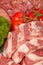 Fresh Raw Meat Background with pork edges; Beef Meat, Turkey and