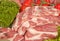 Fresh Raw Meat Background with pork edges; Beef Meat, Turkey and