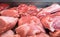 Fresh raw pork meat for sale at butchery store Ljubljana central market
