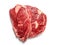 Fresh raw rib eye steak on white isolated surface. Meat industry product. Premium tender meat cut. Top down view