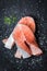 Fresh raw salmon prepared for frying