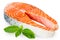 Fresh Raw Salmon Red Fish Steak isolated on a White Background