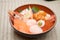 Fresh raw seafood mixed rice bowl Kaisen-don, Japanese tasty food.