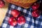 Fresh red apple on wooden table