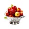 Fresh red apples in metal colander