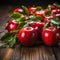 fresh red apples on an wooden ground