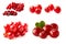 Fresh red berries compositions photographed closeup isolated on a white background Redcurrant, cranberry. Collection. - Image