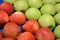 Fresh red and green apples in container, food,