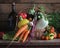 Fresh red and green tomatoes in a basket