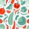 Fresh Red and green vegetables. Tomato, carrot, chili pepper, seamless pattern. Healthy lifestyle, wholesome food