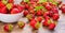 Fresh red strawberry on wood background