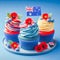 Fresh red, white and blue Australian themed cupcakes with national flag for Australia Day, national holiday celebration