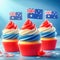 Fresh red, white and blue Australian themed cupcakes with national flag for Australia Day, national holiday celebration