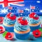 Fresh red, white and blue Australian themed cupcakes with national flag for Australia Day, national holiday celebration