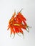 Fresh Red and yellow Cayenne Pepper or Cabe Rawit Merah in Indonesian  White Background