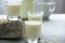 Fresh rice milk drink. Healthy nutritious vegetable milk. Homemade dairy beverage