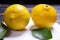 Fresh ripe bergamot orange fruits, fragrant citrus used in earl grey tea, medicine and spa treatments