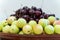 fresh ripe cherries and apricots closeup as background. beautiful fruit background