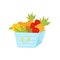 Fresh ripe fruits in plastic basket, healthy lifestyle and diet concept vector Illustration on a white background