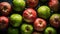 Fresh ripe guavas with water drops background. Fruits backdrop. Generative AI