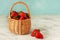 Fresh Ripe Harvest Strawberries in Wicker Basket