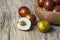 Fresh ripe jujube fruits in bowl on wooden rustic background