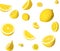 Fresh ripe lemons falling on white background